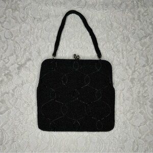 Dellil Vintage 60's Hand Made Black Beaded Evening Handbag Glamcore Quiet Luxury